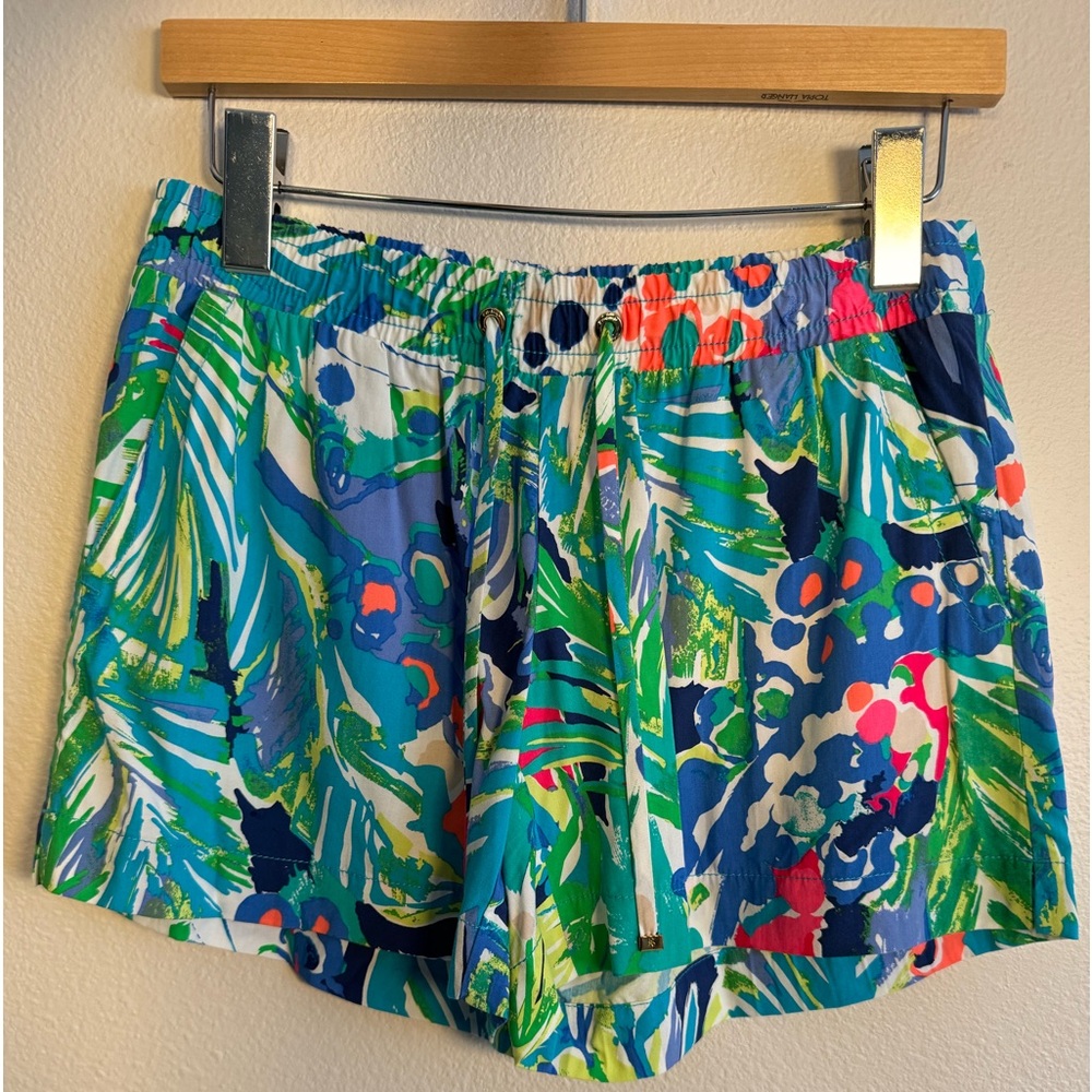 Lilly Pulitzer Bright Colorful Pull on Shorts with Drawstring Rayon Women Sz XS